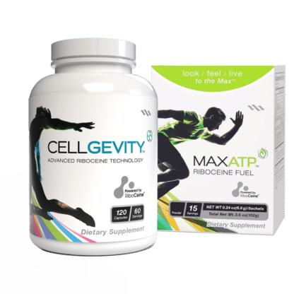 Image of a bottle of Cellgevity and a box of MaxATP